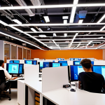 **

A modern, brightly lit co-working space in Dubai. Smart lighting adjusts automatically, people are working comfortably, and there are visible smart sensors on the ceiling. High-resolution, focus on productivity and well-being.

**