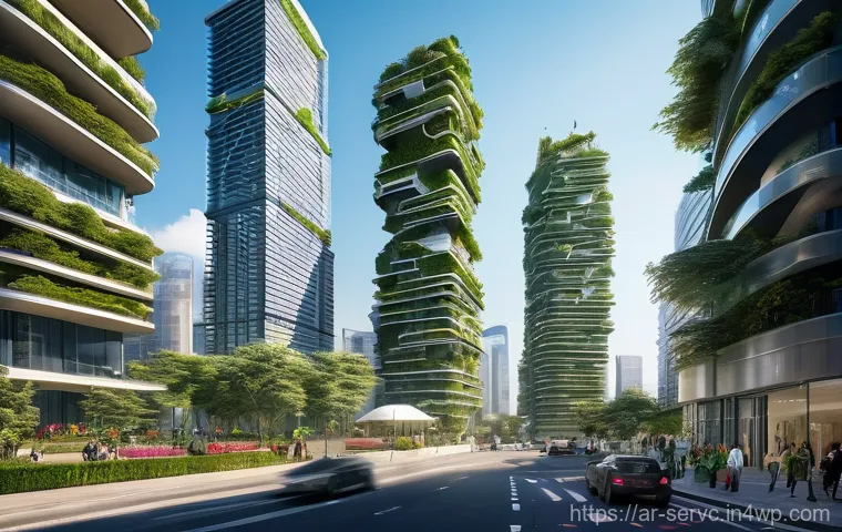 AI와 공간 데이터의 혁신적인 결합 - **Smart City of Tomorrow, Powered by GeoAI** A vibrant, futuristic smart city bathed in soft mor...