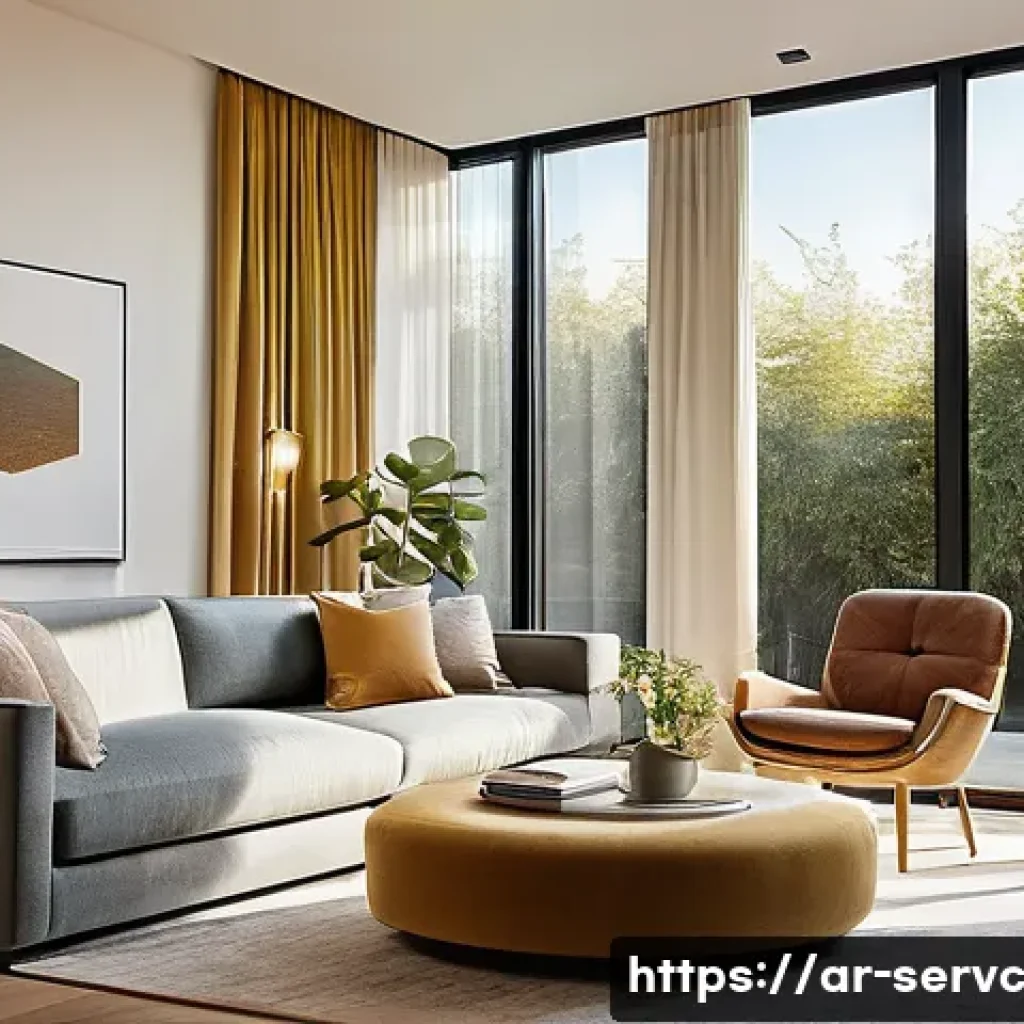 AI 기술의 발전이 공간 관리에 미치는 영향 - **"A serene and inviting smart home living room, bathed in a soft, dynamic glow from AI-controlled a...