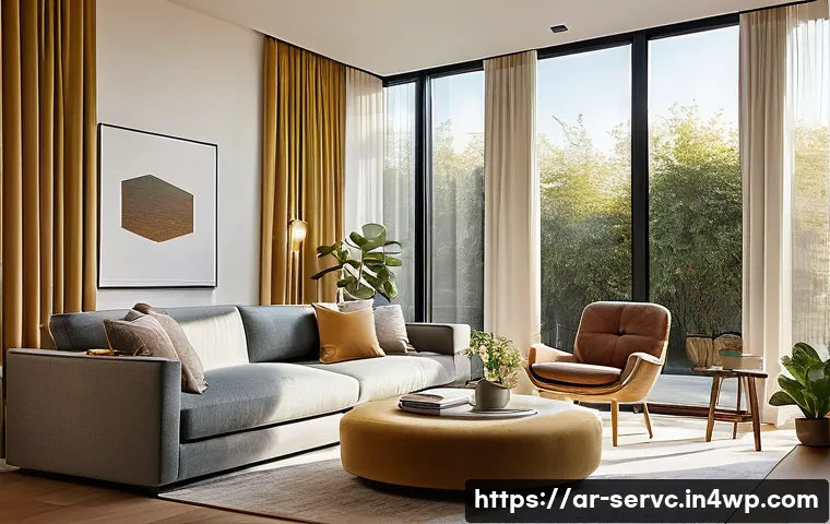 AI 기술의 발전이 공간 관리에 미치는 영향 - **"A serene and inviting smart home living room, bathed in a soft, dynamic glow from AI-controlled a...