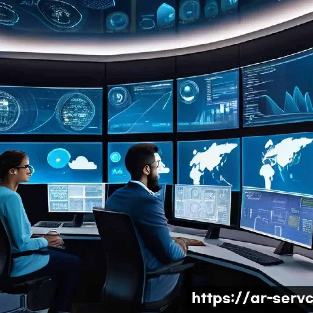 공간 AI 서비스의 기술적 요구사항 - A detailed futuristic control room showcasing spatial artificial intelligence integration with augme...