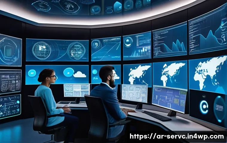 공간 AI 서비스의 기술적 요구사항 - A detailed futuristic control room showcasing spatial artificial intelligence integration with augme...