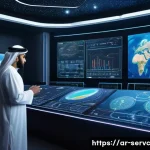 Home 21 공간 AI 서비스의 글로벌 성공 사례 - A futuristic control room scene showcasing an Arabic scientist wearing a traditional thobe with a mo...