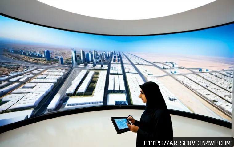 공간 AI 서비스의 성공적인 구현 사례 - Photorealistic modern smart-city operations room in a Gulf Arab city, Arab urban planners in modest ...