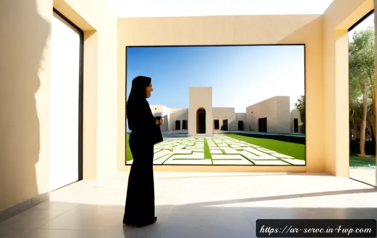 AI와 공간 설계의 조화로운 발전 - Photorealistic contemporary architecture studio in a Gulf city, Arab female architect in modest eleg...